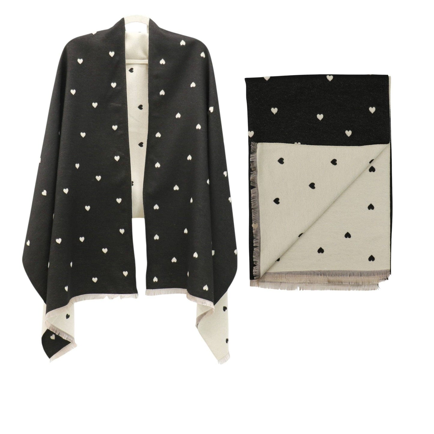 Cashmere Feel Winter Reversible Mini Heart Patten Scarf