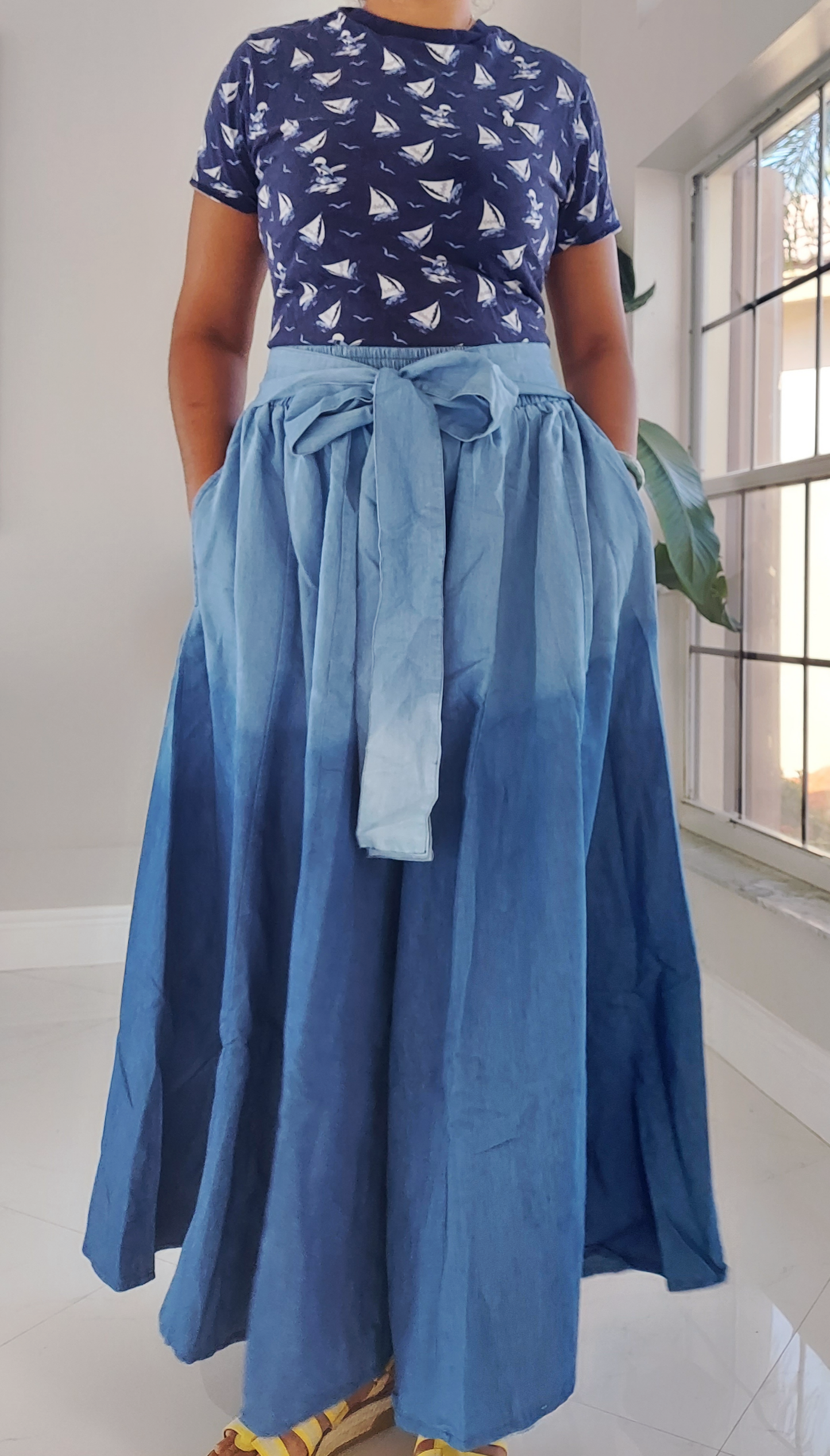 Women Two Tone Denim Palazzo Pan