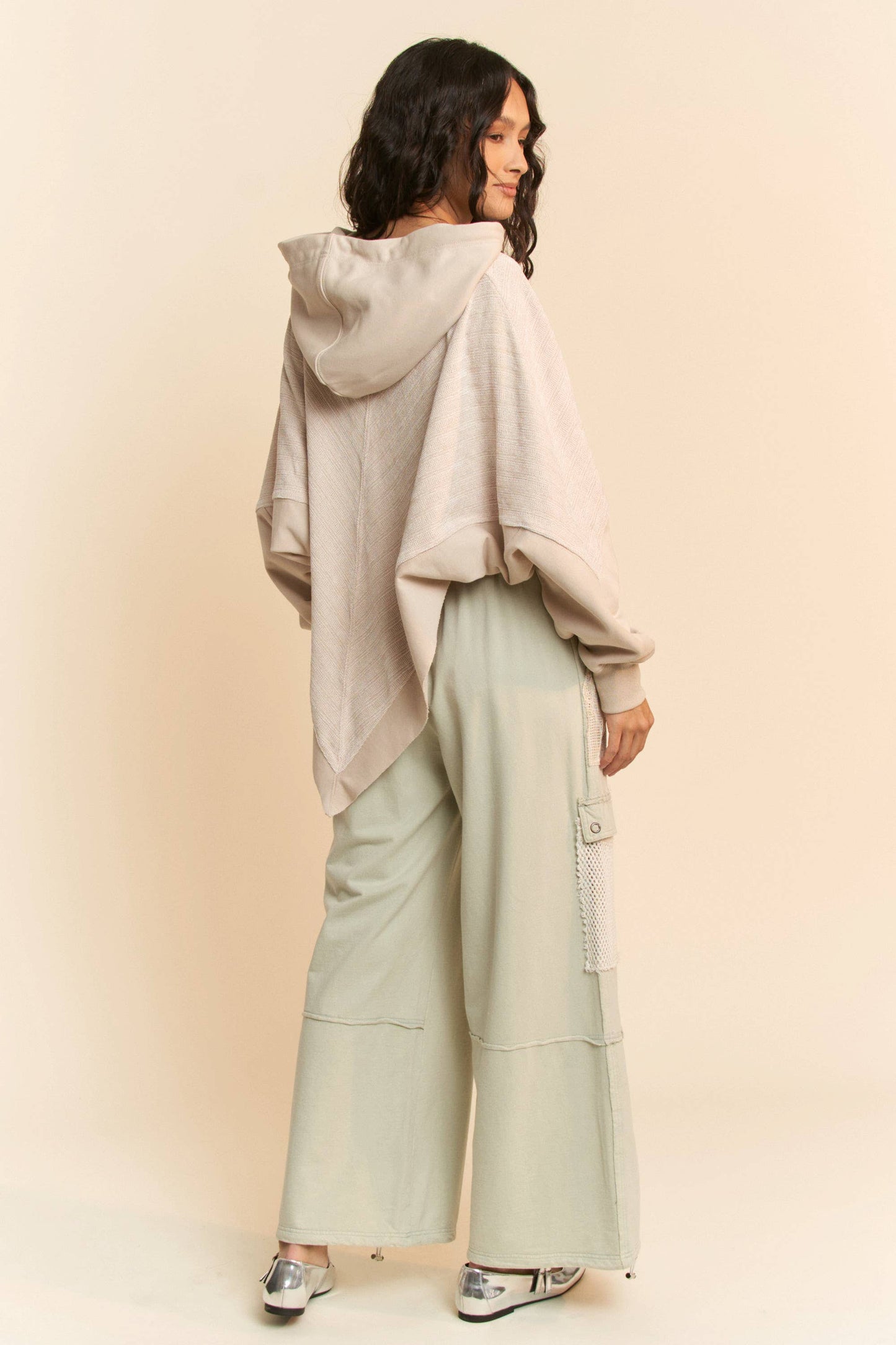 POINTED BOTTOM HEM FRENCH TERRY HOODIE TOP