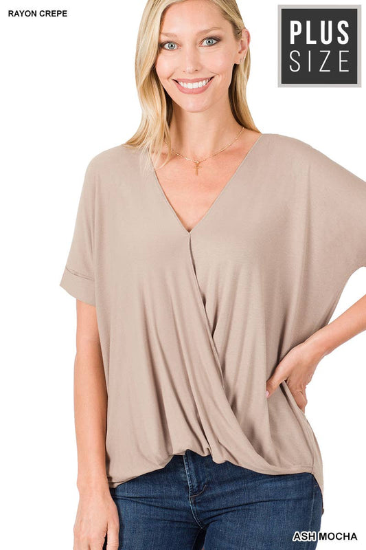 Plus Rayon Span Crepe Layered Look Draped Front Top