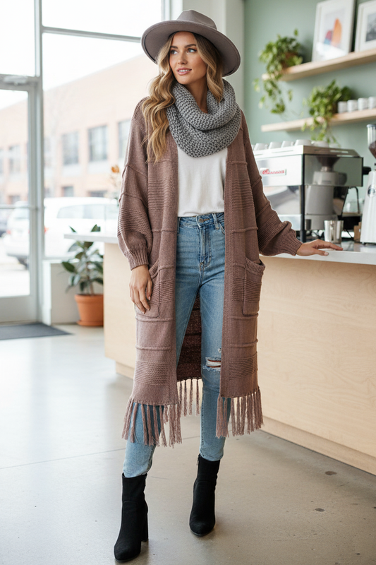 Outdoor Chunky Knit Long Line Cardigan