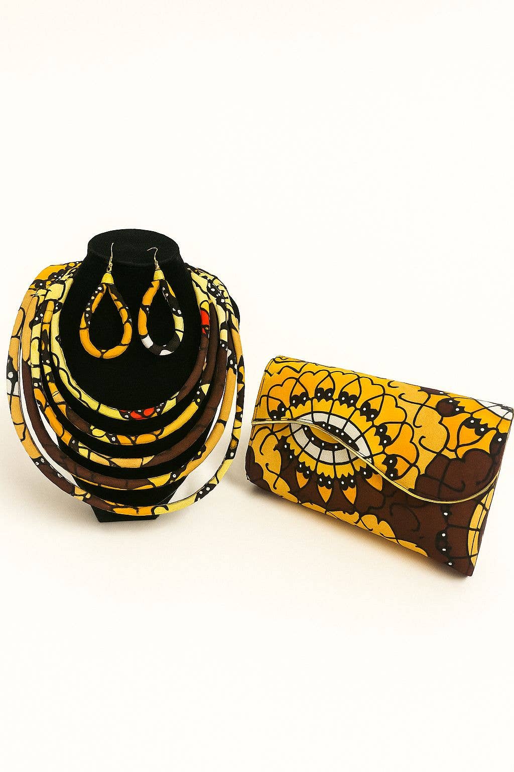 Ankara Sunflower Clutch Bag & Rope  Necklace Set