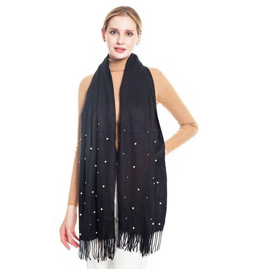 Elegant Solid Color with Pearl Accent Scarf