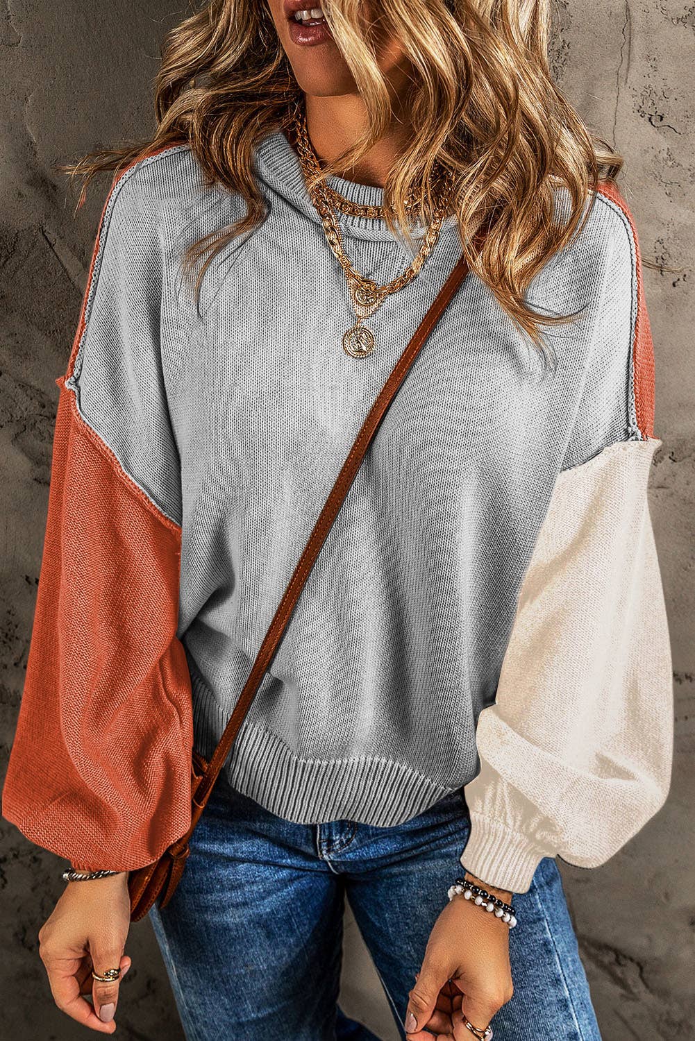 Colorblock Sweater with Statement Bishop Sleeves