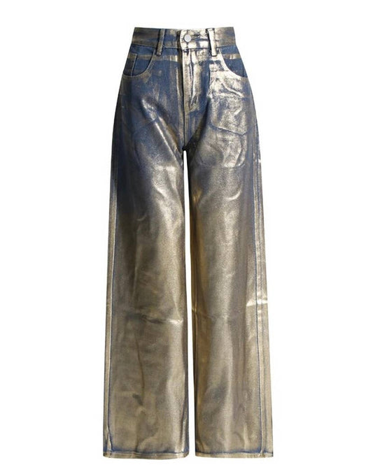Gold Foil Denim Wide Legged jeans