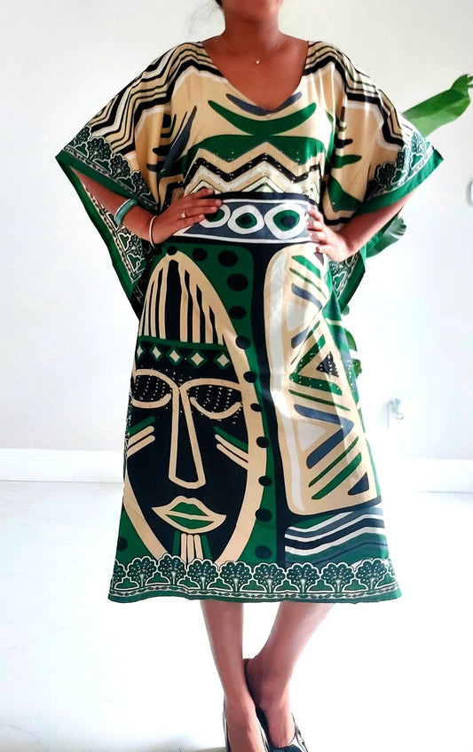 Afro Print Midi Kaftan Dress