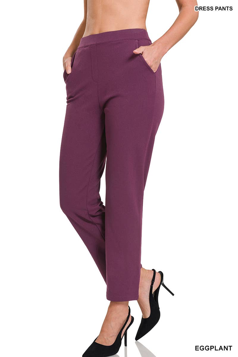 EGGPLANT STRETCH PULL-ON DRESS PANTS