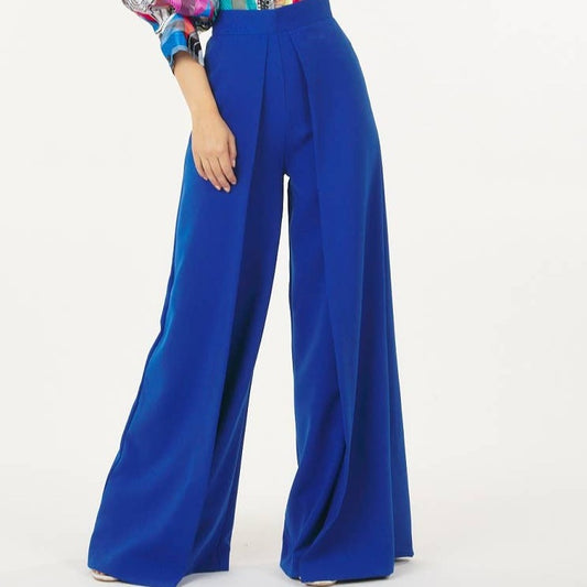 BLUE WIDE PLEATED PALAZZO PANTS
