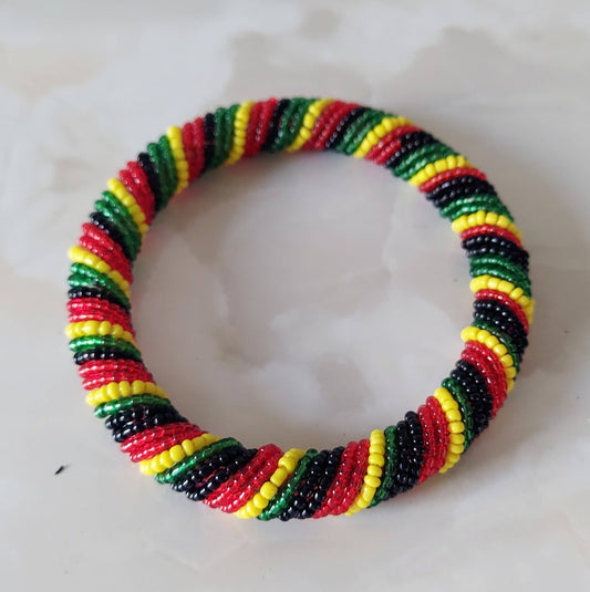 African beaded unisex bracelet- Rasta Color